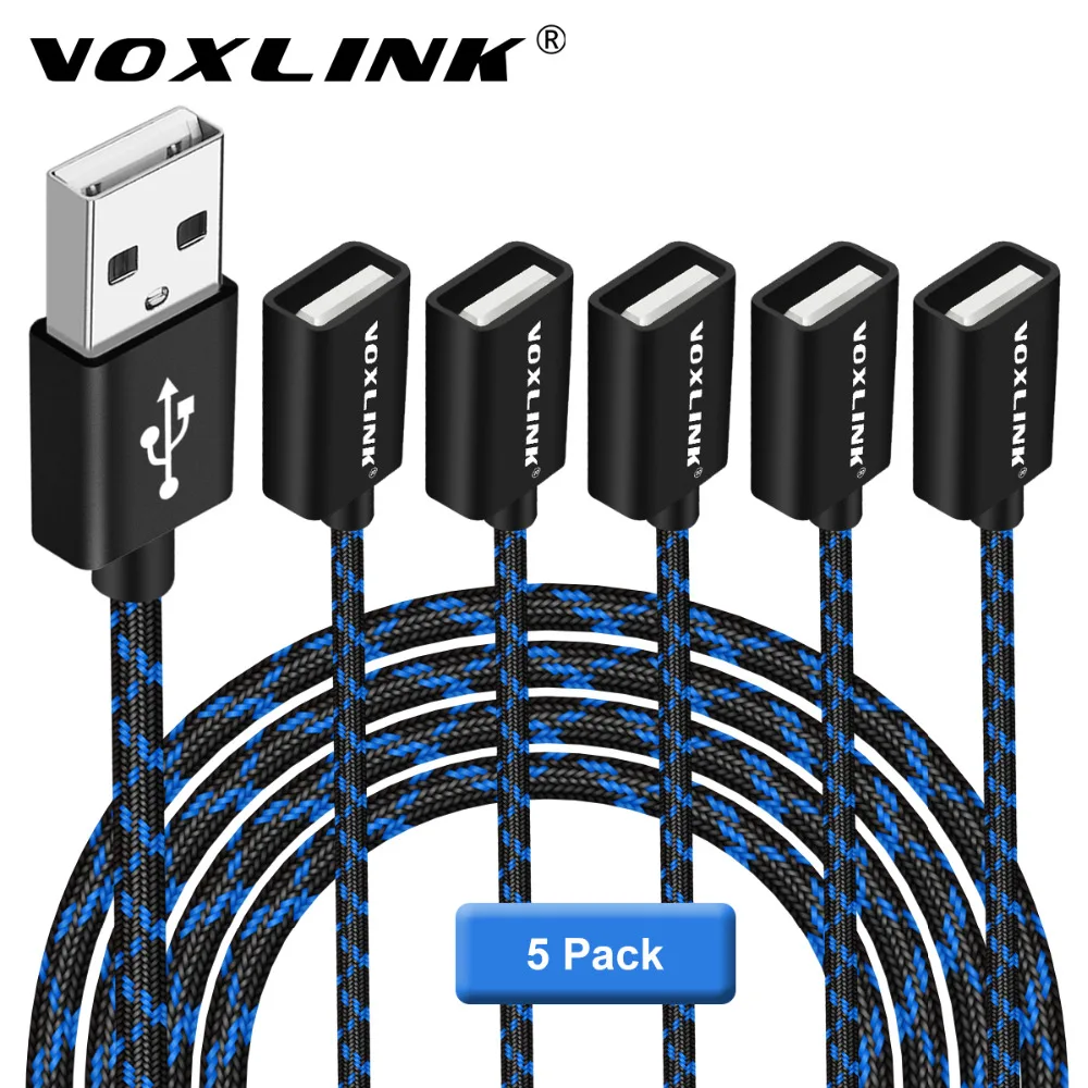 VOXLINK 5 Pack Camouflage Nylon USB Male to Female Extender Extension