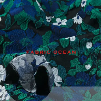 

3D jacquard couture fashion fabric,crepe green floral pattern,convex,sew for top,windbreaker, coat, dress, pants, craft by yard