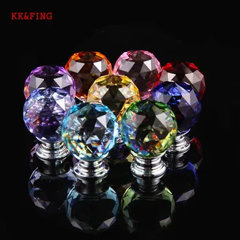 

KK&FING 30mm European Silver Base Crystal Glass Kitchen Cabinet Knobs and Handles Wardrobe Pulls Drawer Knobs Furniture Handle