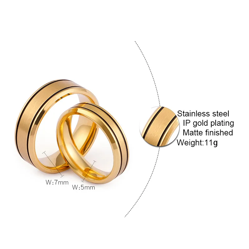 Обручальное кольцо из нержавеющей стали золотое с матовой отделкой черное тонкое кольцо для пары Alliance ювелирные изделия для женщин и мужчин