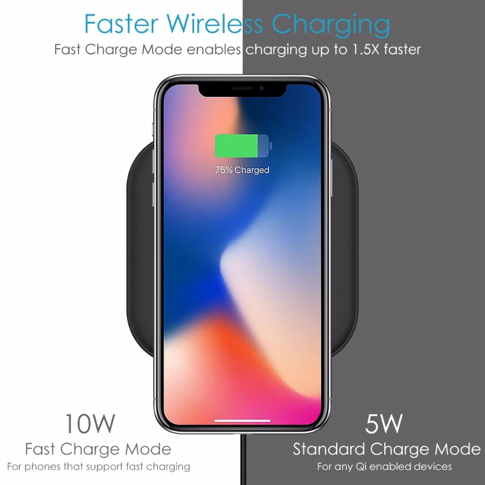 SOONHUA ABS 10W Fast Wireless Charging Adapter Temperature Control Indicator Light Charger Compatible With QI Standard Devices
