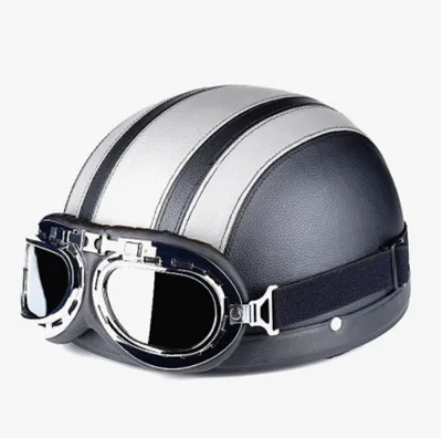 Новинка, Ретро модель, половина лица, мотоциклетный шлем, уличная мода, Электрические Велосипедные шлемы, очки из АБС-пластика, свободный размер 55-60 см - Цвет: Black silver