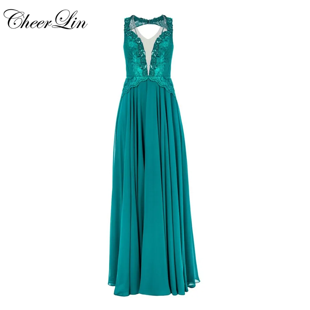 Deep V Neck Prom Dresses vestido de festa Chiffon Lace (3)