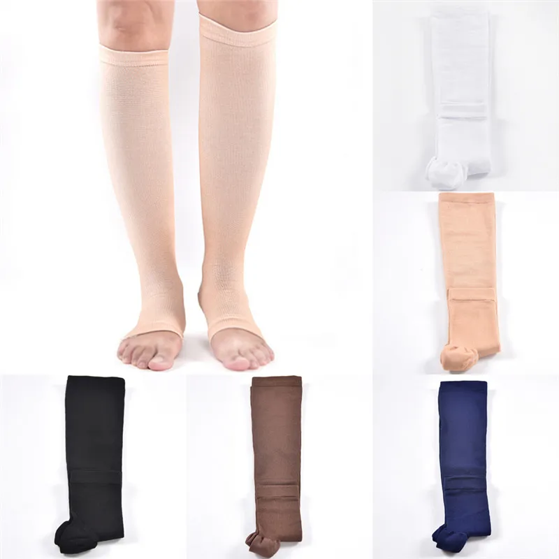 1 пара, для девушек, женщин, компрессионные, поддерживающие уровень колена, с открытым кончиком, варикозные носки, медицинские эластичные носки без пальцев, 5 цветов