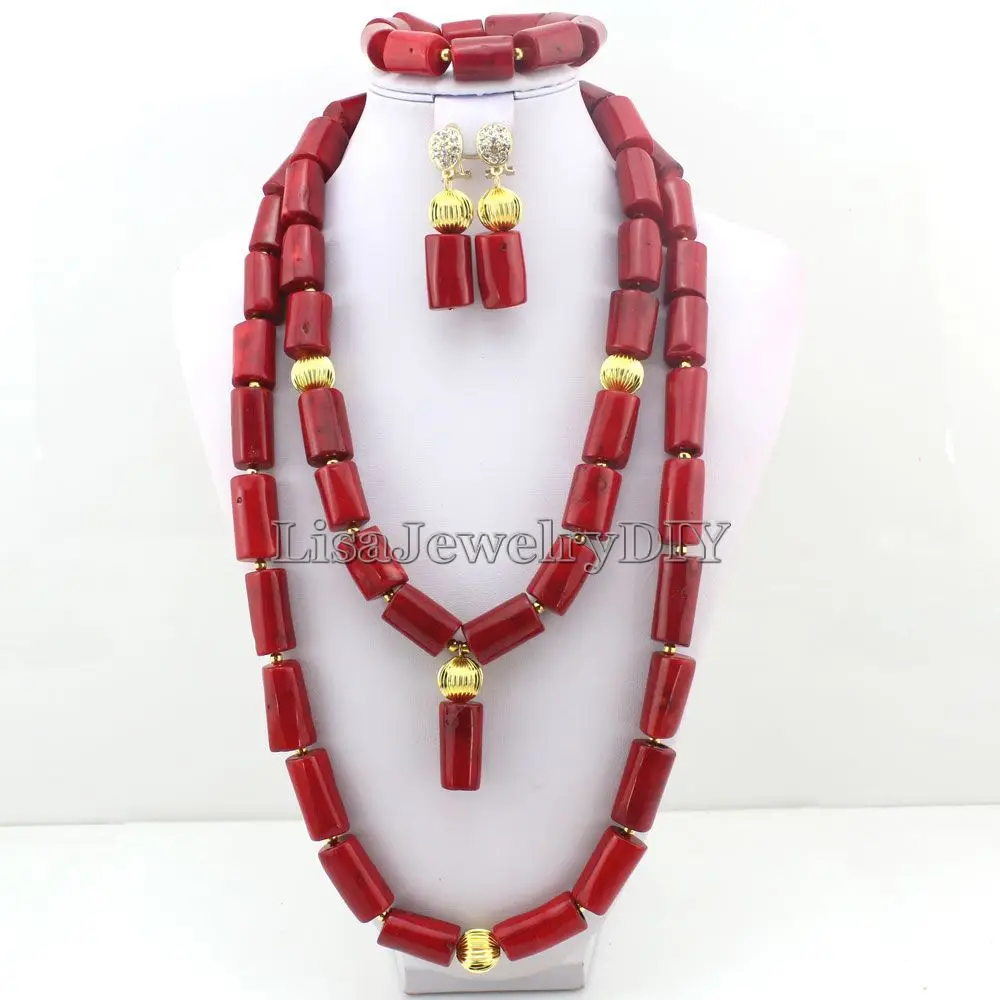 

Charming African Coral Beads Jewelry Sets Red Nigerian Wedding African Beads Jewelry Set HD3100