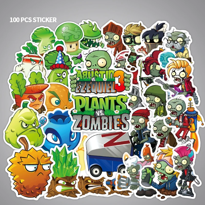 100 шт Мультяшные наклейки PVZ Plants Vs Zombies Классические игрушки для детей записная