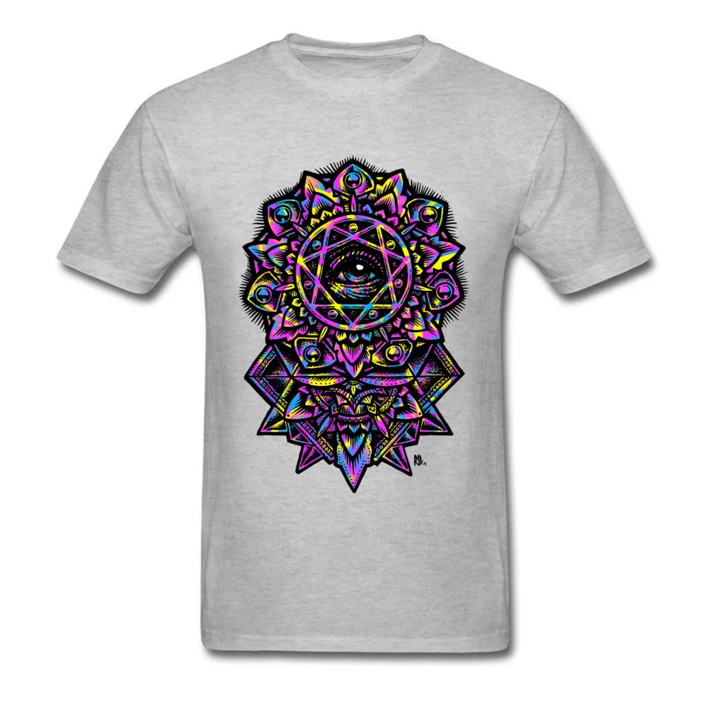 Tops & Tees Printed Labor Day Family Printed On Short Sleeve All Cotton Crewneck Men T-shirts Printed On Tee-Shirts Eye of God Flower Mandala Neon 80s grey