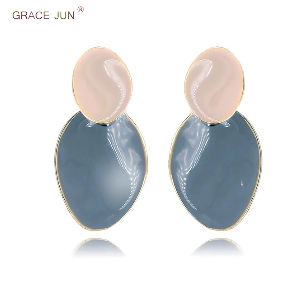 

GRACE JUN 2019 New Arrival Enamel Oval Geometric Shape Clip Earrings and Pierced Earrings Charm Wedding Party Jewelry Wholesale