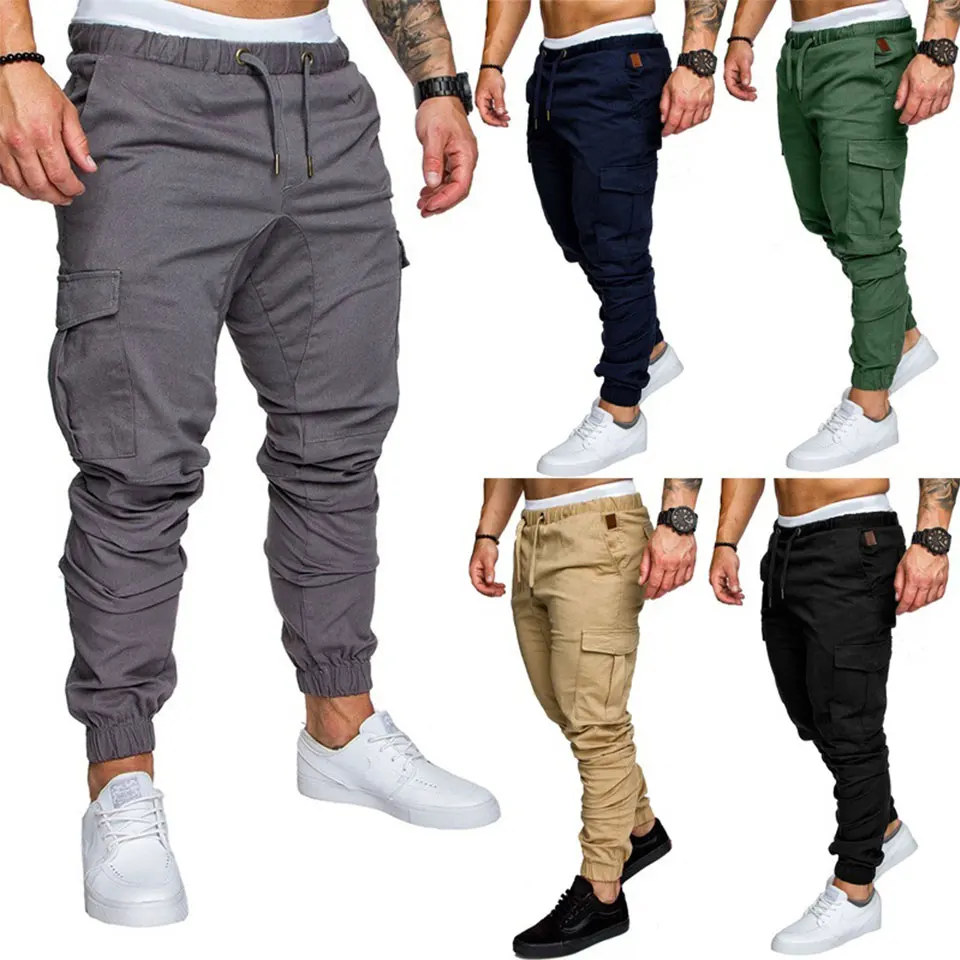 Брендовые мужские брюки, повседневные обтягивающие Стрейчевые брюки с несколькими карманами, спортивные брюки, мужские брюки-карго цвета хаки для мужчин, мужские брюки для бега, фитнеса