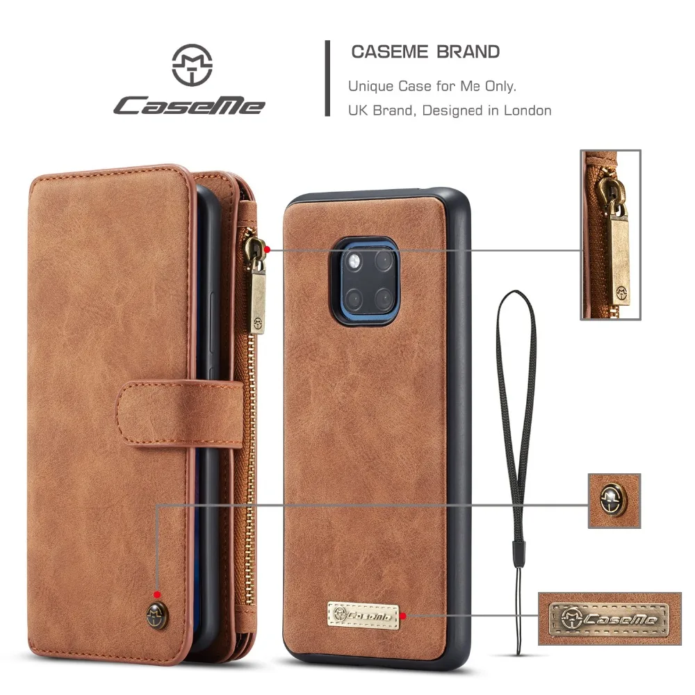 

CaseMe Zipper Multi-Functional 14 Slots Wallet Case For Huawei Mate 20 Split Leather Magnetic Flip Cover Case For Mate 20 Pro