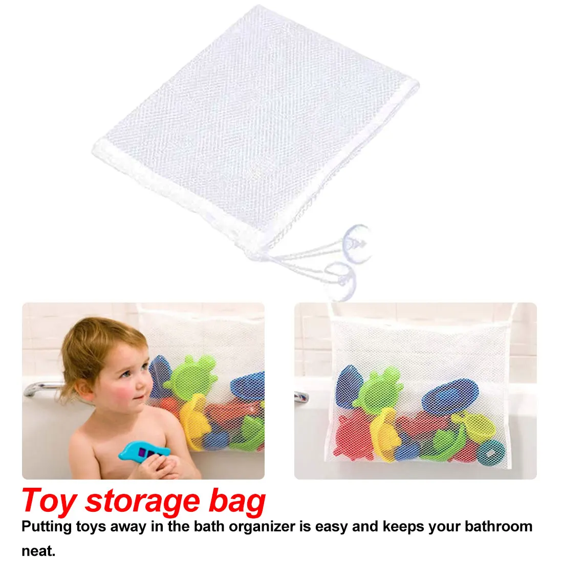 

Baby Bath Net Suction Storage Folding Hanging Mesh Net Bag Eco-Friendly Bathroom Shower Toy organizer Fun Time Bath Tub Toys