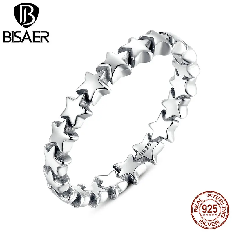 

BISAER 100% 925 Pure Silver Cat Star Trail Stackable Finger Rings For Women Wedding 925 Sterling Silver Ring Fashion Jewelry