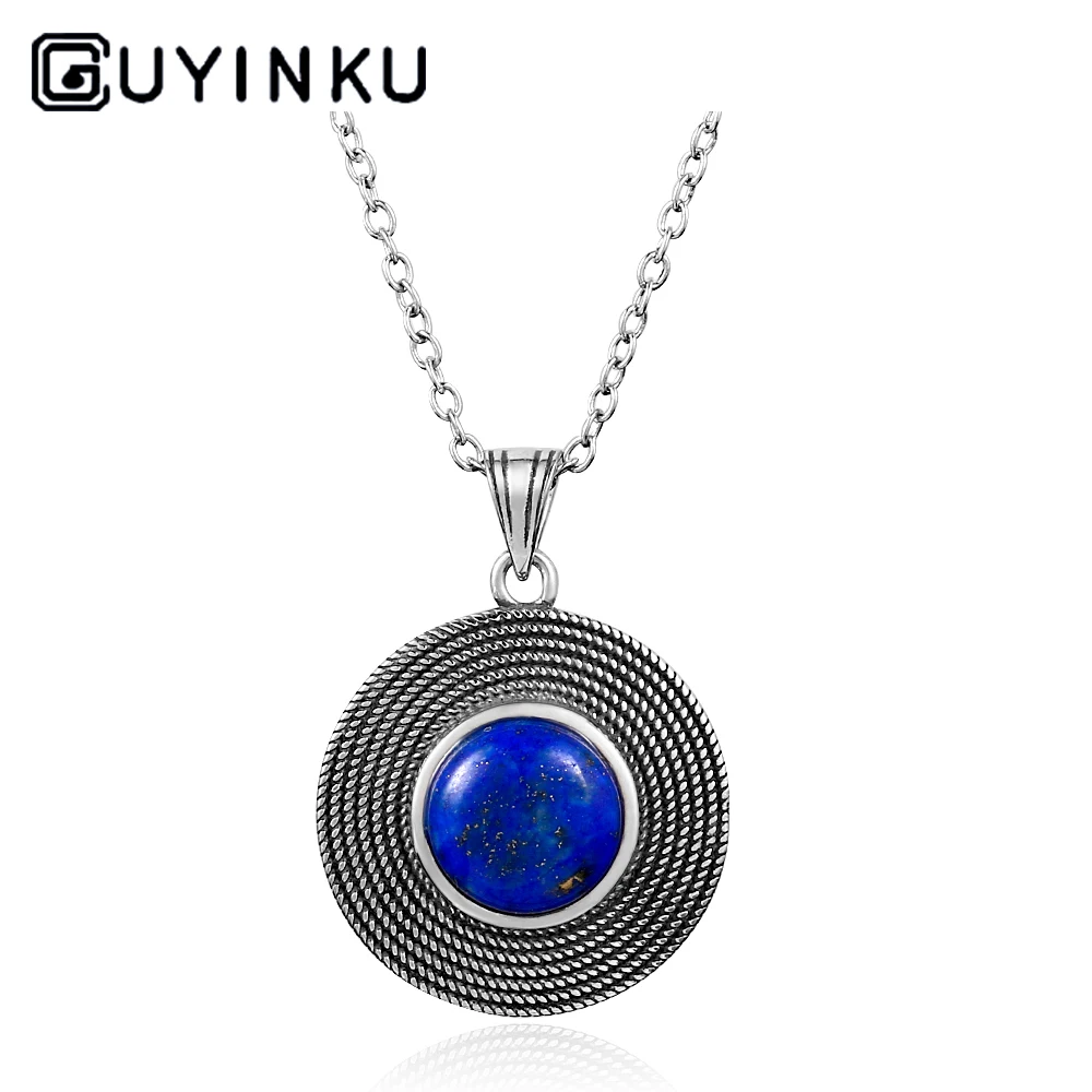 

GUYINKU Natural Dark Blue Lapis Necklace & Pendants Sun Necklace For Women Party Anniversary Gift Fine Jewelry With Chain