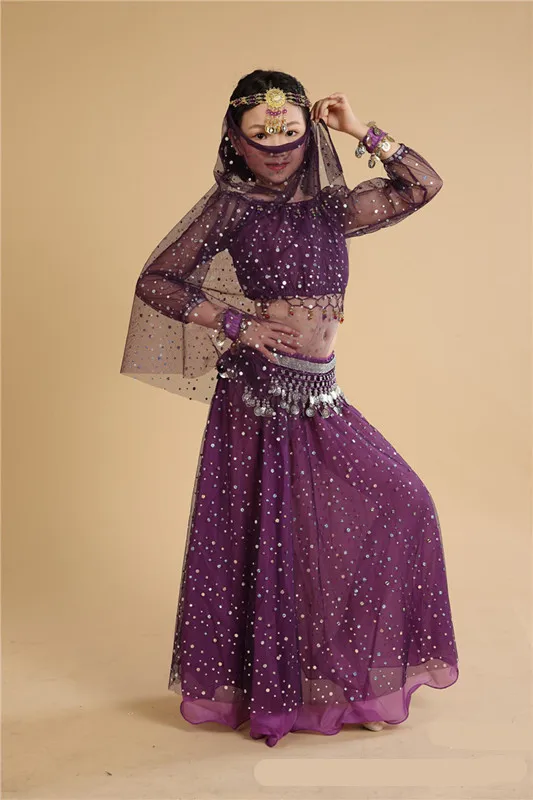 

Indian Sari Girls Dress Orientale Enfant Children Belly Dance Costumes Kids Belly Dancing clothes 7pcs/set More Colors