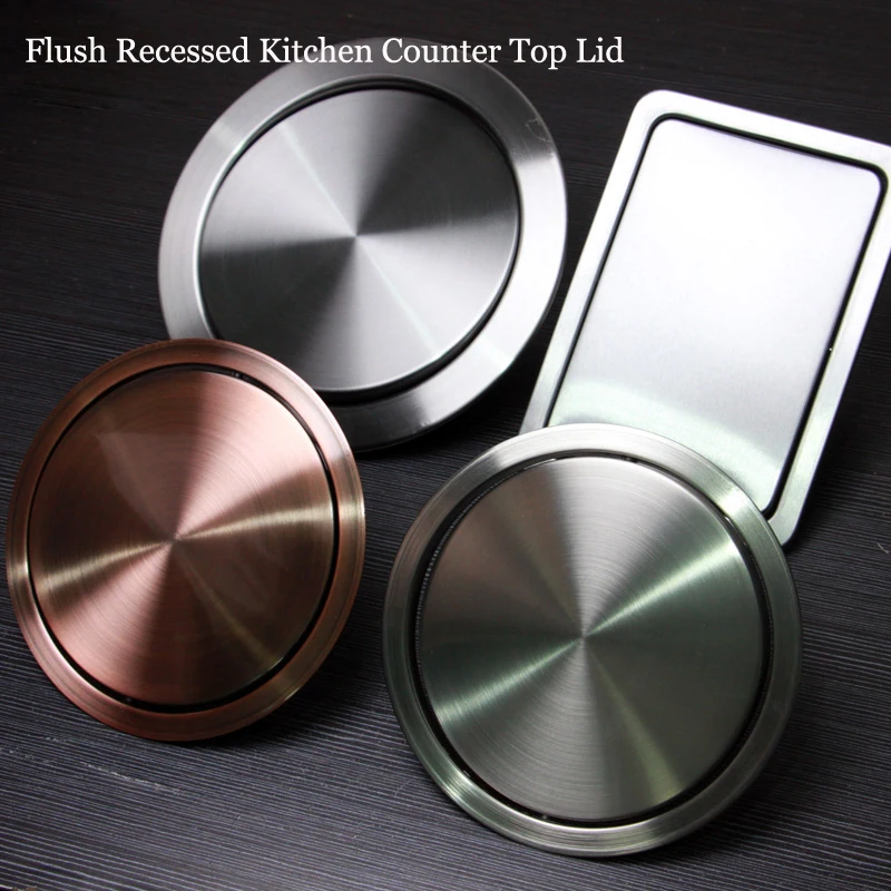 

Stainless Steel Flap Lid Trash Bin Cover Flush Recessed Built-in Balance Kitchen Counter Top Swing Garbage Can Lid