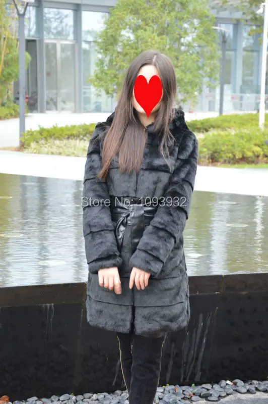 Черный/белый XXXL 4XL 5XL размера плюс женское пальто из искусственного меха с капюшоном в полоску длинные зимние пальто из кроличьего меха Норковое Пальто С поясом