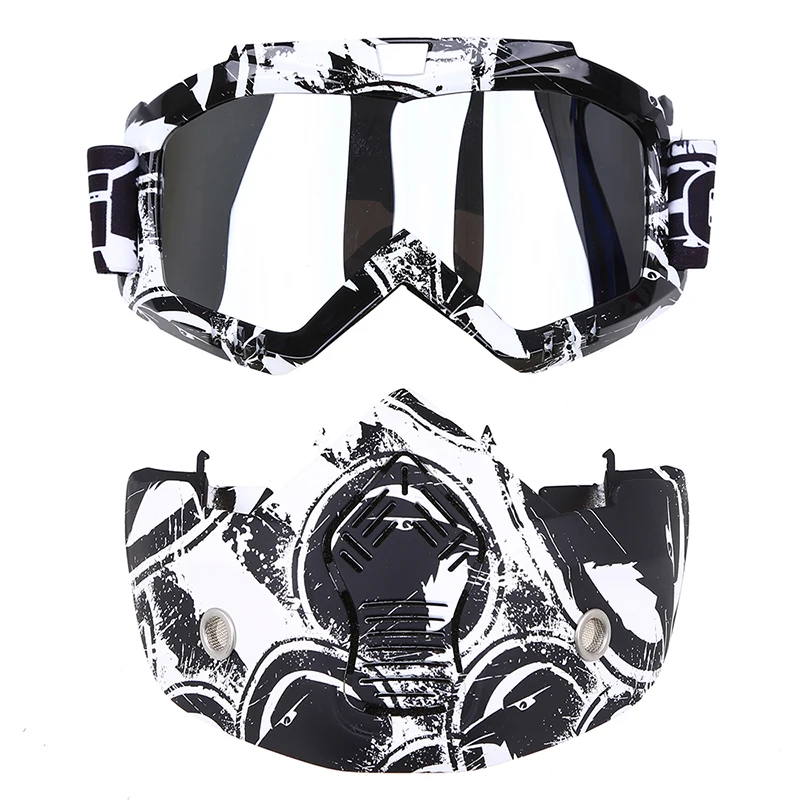 Posbay мотоциклетные очки маска для лица Пылезащитная маска съемные защитные очки для мотоциклов рот фильтр для кафе гонщик Скутер лицо шлем - Цвет: Type 7 Silver Lens