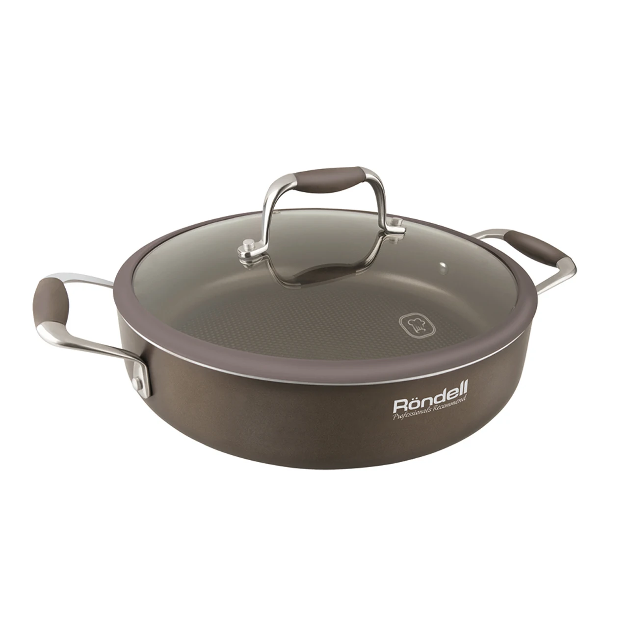 Сотейник с крышкой Rondell Mocco 26 cm RDA-282 (Диаметр 26 см, штампованный алюминий, антипригарное покрытие, толщина стенок и дна 3,5 мм, подходит для всех плит, подходит для посудомойки)
