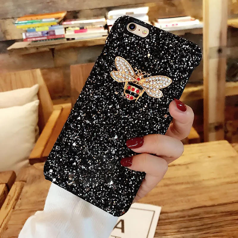 Для iPhone 6 6S Plus 7 8 X XS XR MAX задняя крышка DIY Kawaii милый Блестящий Кристалл пчела