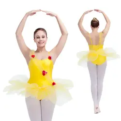 Нейлон/лайкра рубашка для балета Танец танцевальная пачка с цветами Крест спереди для выступления все размеры