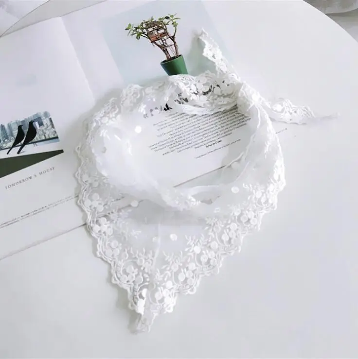 

yishine Fashion Triangle Lace Pattern Women Shawl Polyester Small Long Head Bag Decorative Scarves Cloth Decor