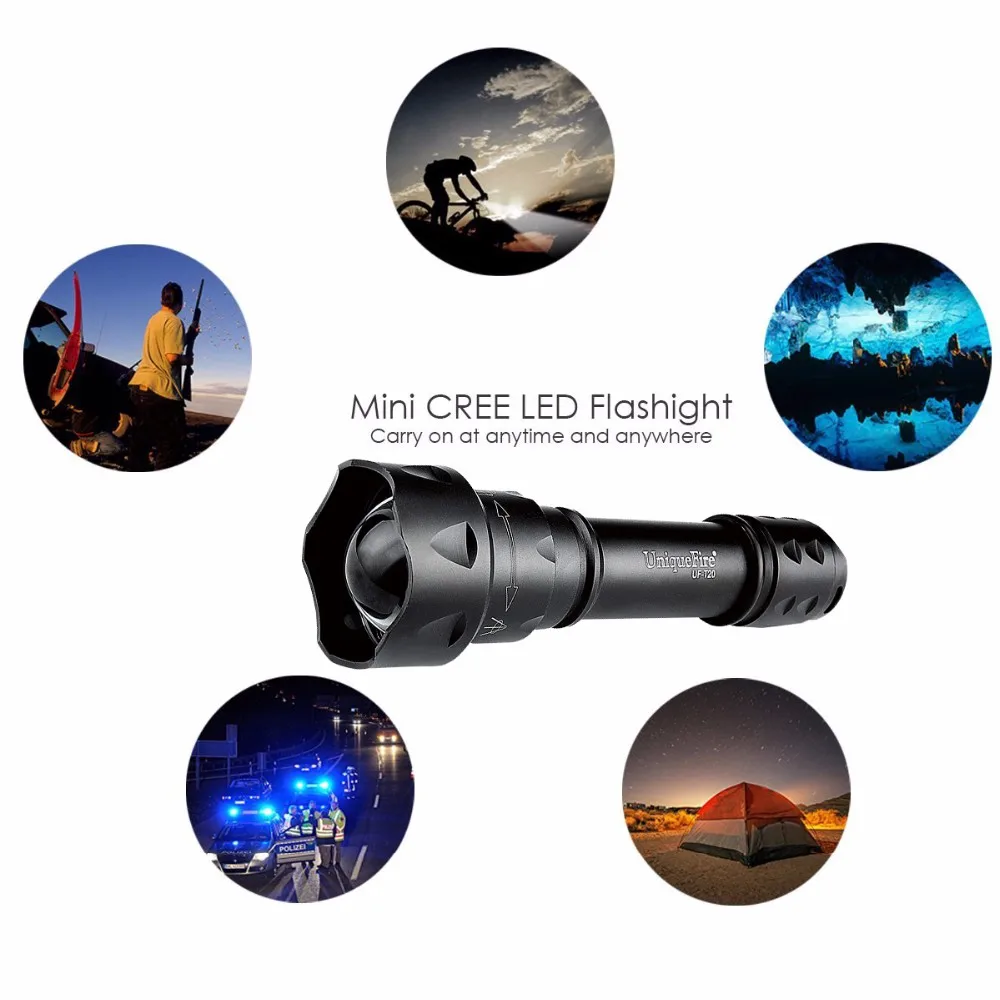 UniqueFire T20 XML2 1200LM 3 Modes Adjustable Focus LED Flashlight 18650 Tactical Torch + Gun Mount53
