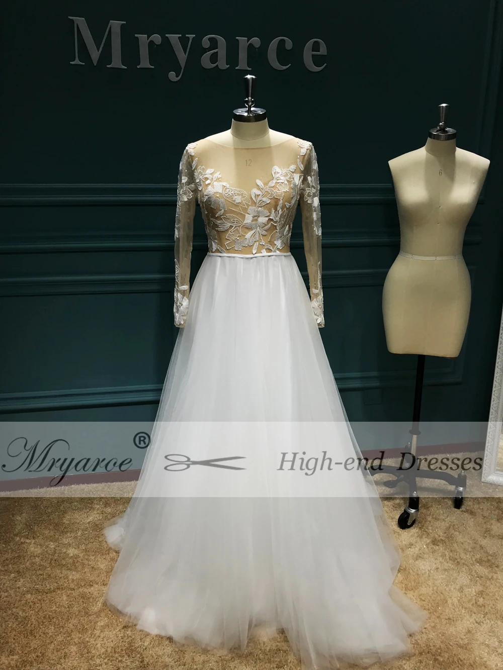 Mryarce Exclusive Lace Beading Open Back Wedding Dress Long Sleeve Scoop Tulle A Line Bridal Gowns Chic Style  (6)