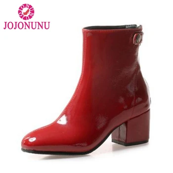 

FITWEE Women High Heels Ankle Boots Fashion Zipper Warm Fur Shoes Woman Square Toe Thick Heel Winter Short Boots Size 34-43