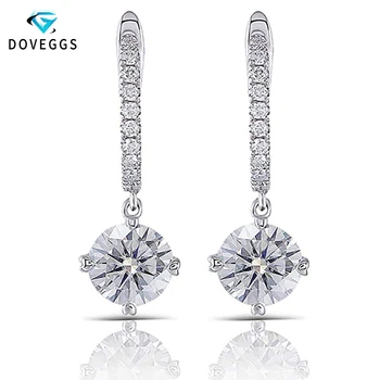 

DovEggs 14K 585 White Gold Unique Drop Earrings For Women Center 1ct 6.5mm G H Color Moissanite Dangle Earrings with Accents