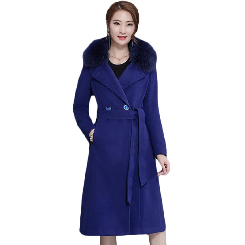 2018 Elegant Faux Fur Collar Winter Slim Long Coats Women