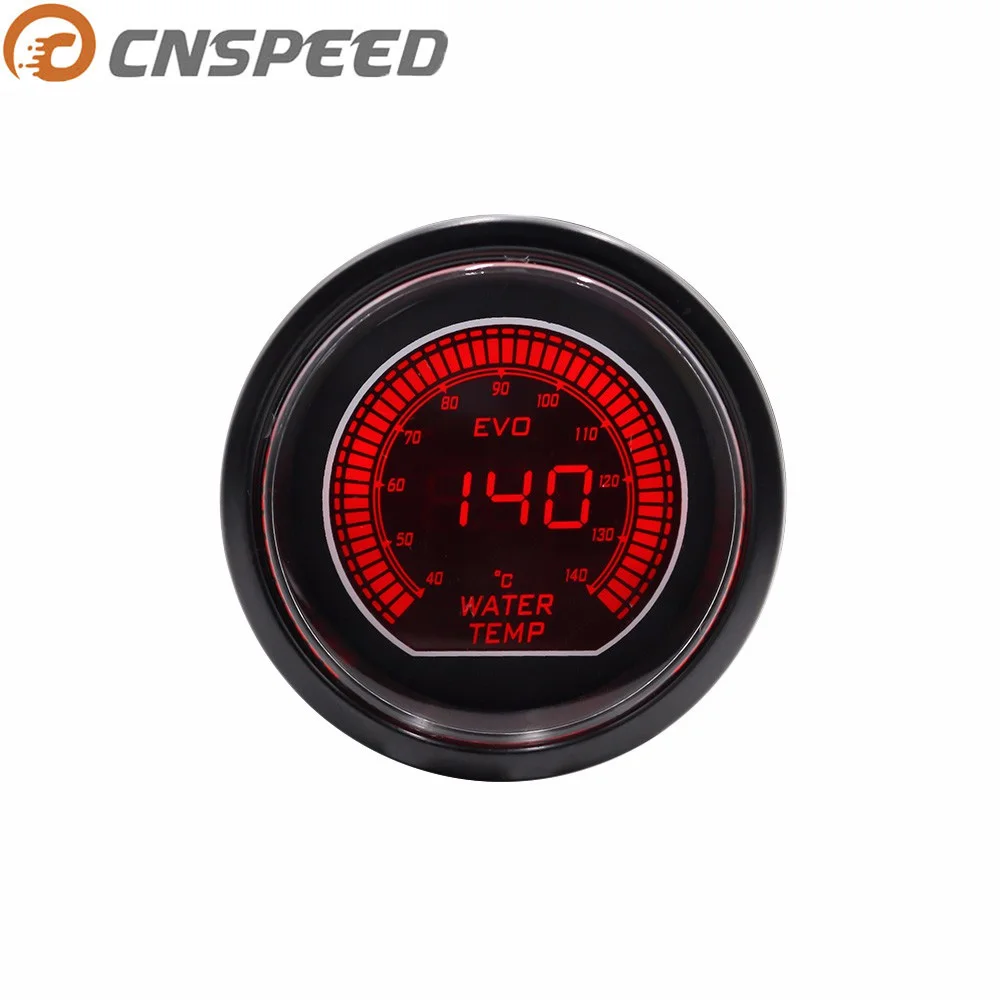 2"52mm 12V Car Auto Water Temp Gauge 40 140C With Sensor EVO Digtail Dimmable Red Blue LED Car