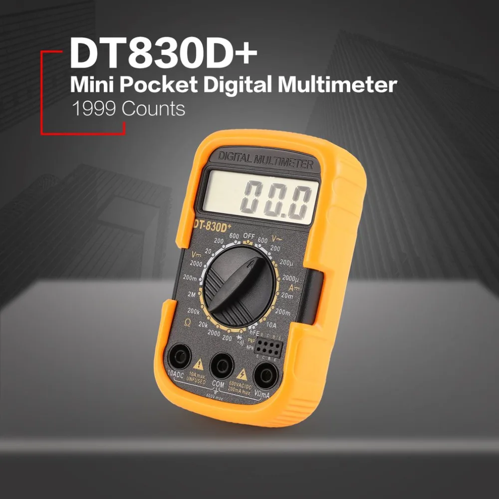 

DT830D+ Mini Pocket Digital Multimeter 1999 Counts AC/DC Volt Amp Ohm Diode hFE Continuity Tester Ammeter Voltmeter