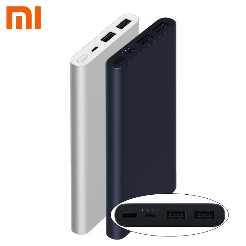 Original Xiaomi Power Bank 2 10000mAh Upgrade with Dual USB Output Powerbanks Supports 2 Way Quick Charge for XiaoMi Power Bank