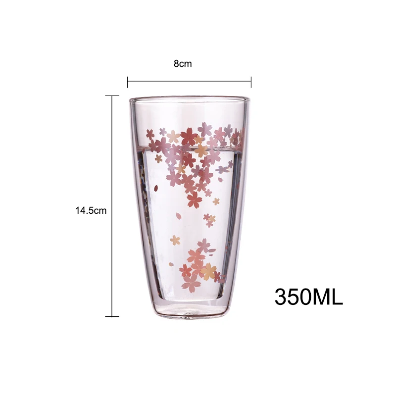 Креативная кружка с цветком вишни двухслойная стеклянная индивидуальная мода прозрачный лед крем молочный чайный сок, напиток чашка D