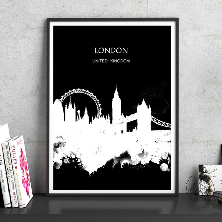 

LONDON UK Black White City Scenery Landscape Abstract Painting Print Poster Wall Sticker Living Room Home Decor Bar Cafe 42x30cm