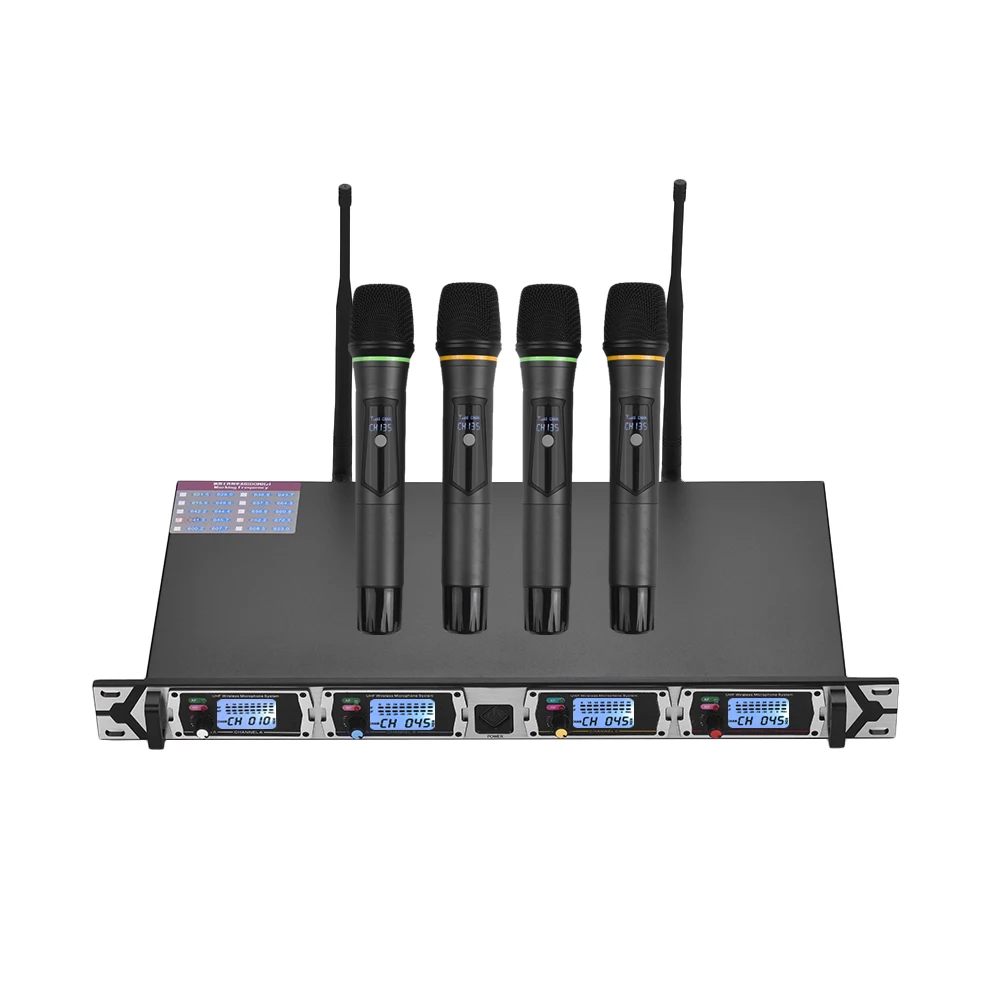 Professional 4 Channel UHF Wireless Microphone System Includes 4