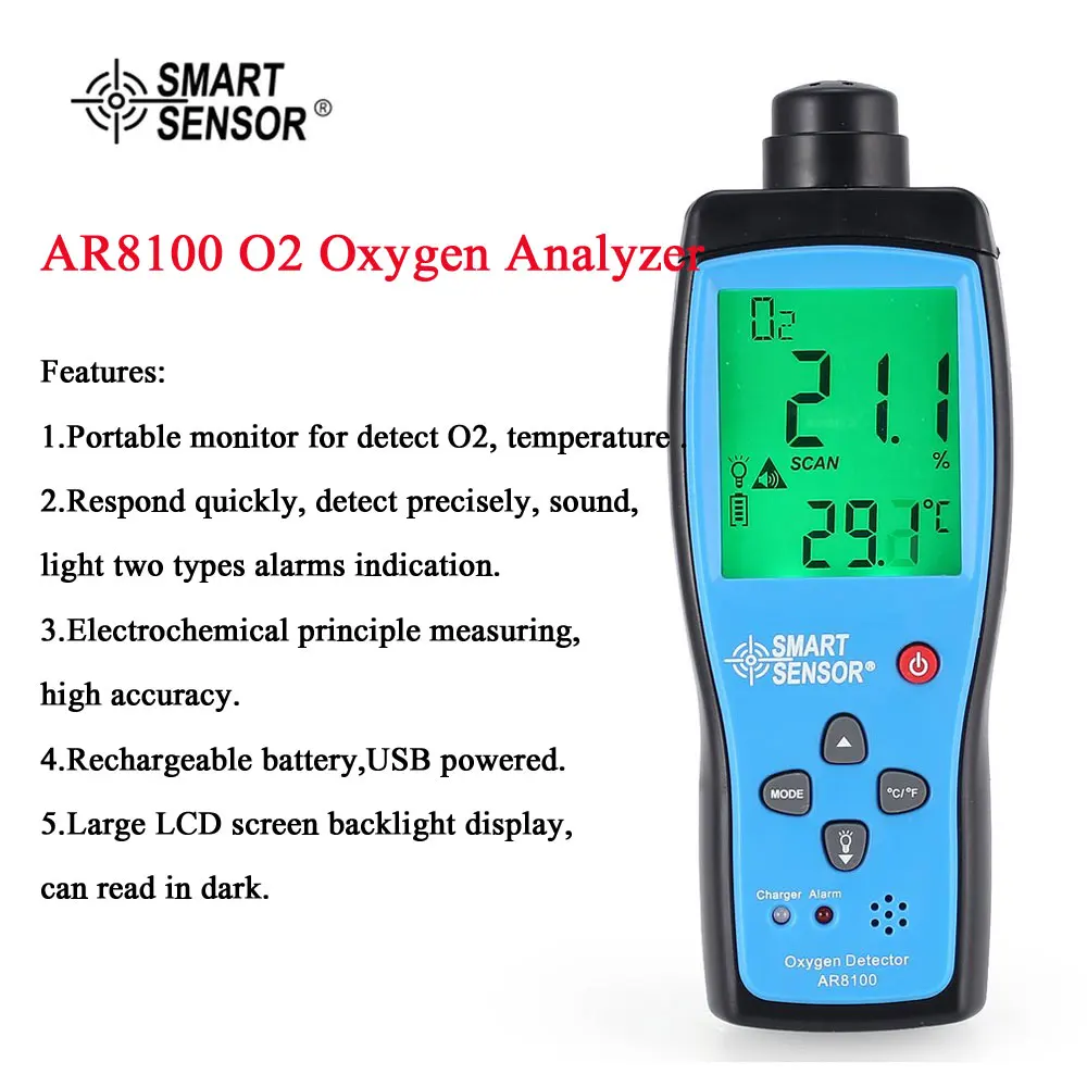 Умный датчик AR8100 монитор качества воздуха газовый измеритель O2 Датчик температуры кислорода Анализатор ручной тестер термометр температуры