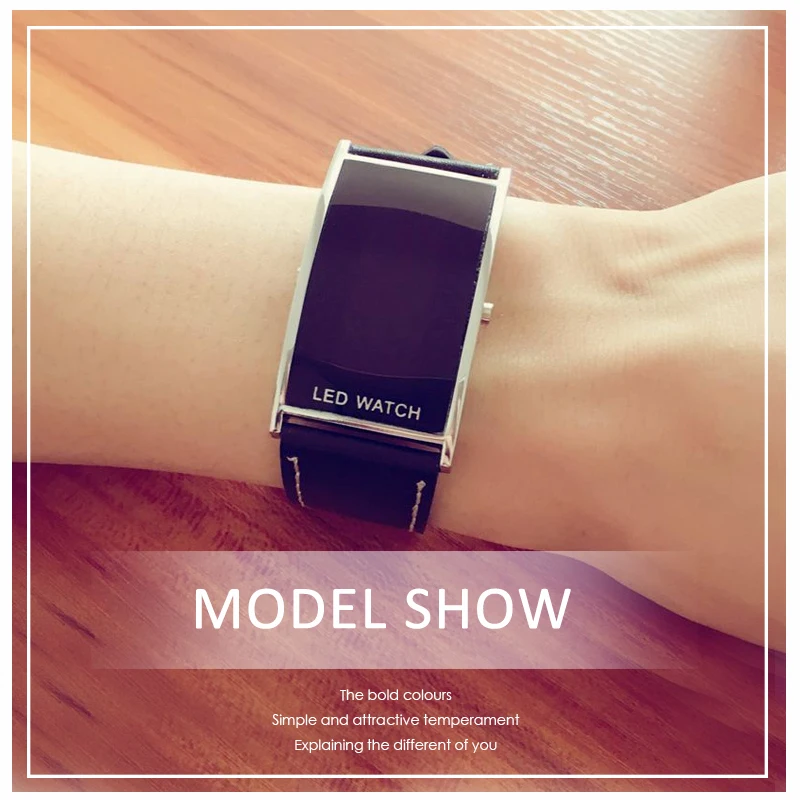 

Fashion Unisex Black Leather LED Digital Watch Mens Casual Simple Business Clock Watches Ms Rectangular Wristwatch montre homme