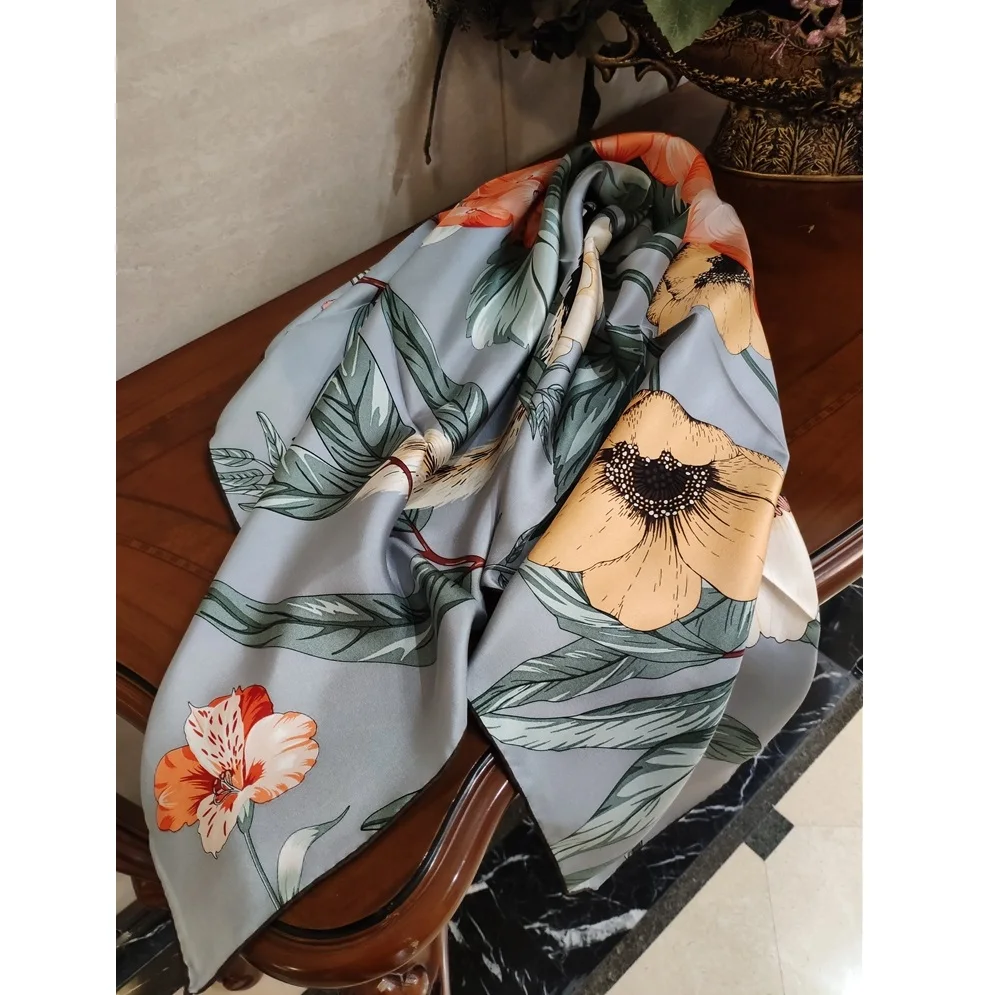 

Charming Floral Head Scarves for Women 100% Twill Silk Scarf Shawl Wraps 35" 2019 NEW