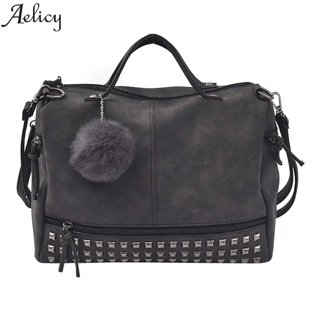 Aelicy أعلى-حقائب بيد خمر Nubuck الجلود الإناث برشام أكبر النساء أكياس الشعر الكرة حقيبة كتف دراجة نارية حقيبة ساعي Aelicy أعلى-حقائب بيد خمر Nubuck الجلود الإناث برشام أكبر النساء أكياس الشعر الكرة حقيبة كتف دراجة نارية حقيبة ساعي