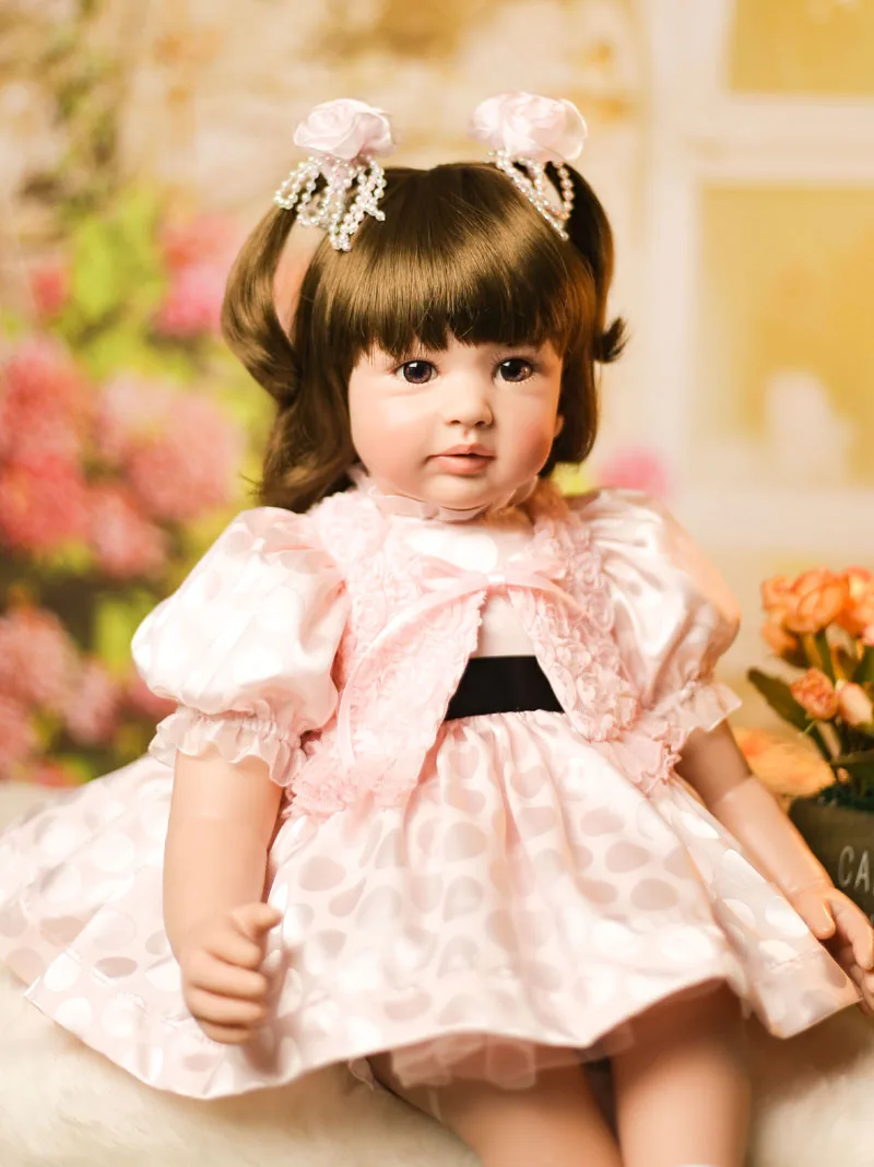 Новейшая модель; похожая на настоящую 24 дюйма перерожденные куклы младенцы, силиконовая виниловая кукла девочка игрушки похож на розовый принцессы bebe Reborn dollmai