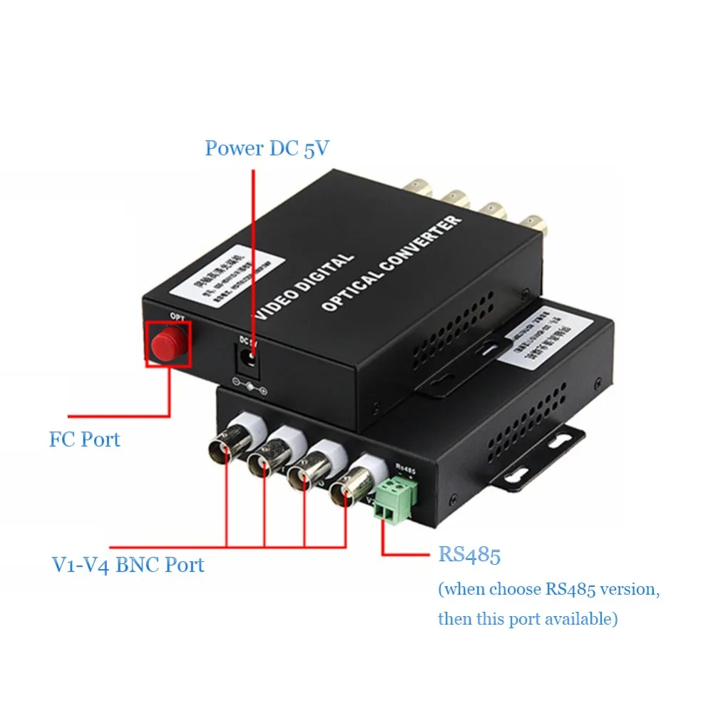 4 канала видео оптический преобразователь волоконно-оптический видео оптический приемник и передатчик 4CH + RS485 данных/AHD/CVI/TVI/CVBS