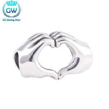 

New Collection Genuine 925 Sterling Silver Closed Love Hand Heart Beads fit European Bracelets DIY Jewelry Brand GW T074