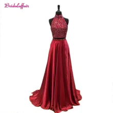 Женское Бордовое платье для выпускного вечера, а-силуэт, платье для выпускного, высокий воротник, две части, сексуальные длинные вечерние платья, mezuniyet elbiseleri