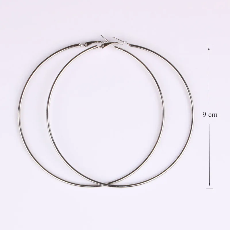 Hgflyxu, золотые, серебряные, большие серьги-кольца для женщин, большие серьги, Круглые, 5 см, 9 см, 10 см, модные ювелирные изделия - Окраска металла: Silver-9cm