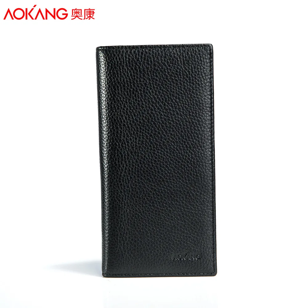 Aokang New Arrival Genuine Leather Long Slim Men's Wallets 2Colors Black/Brown Long Design Multifunctional Cow leather Purses