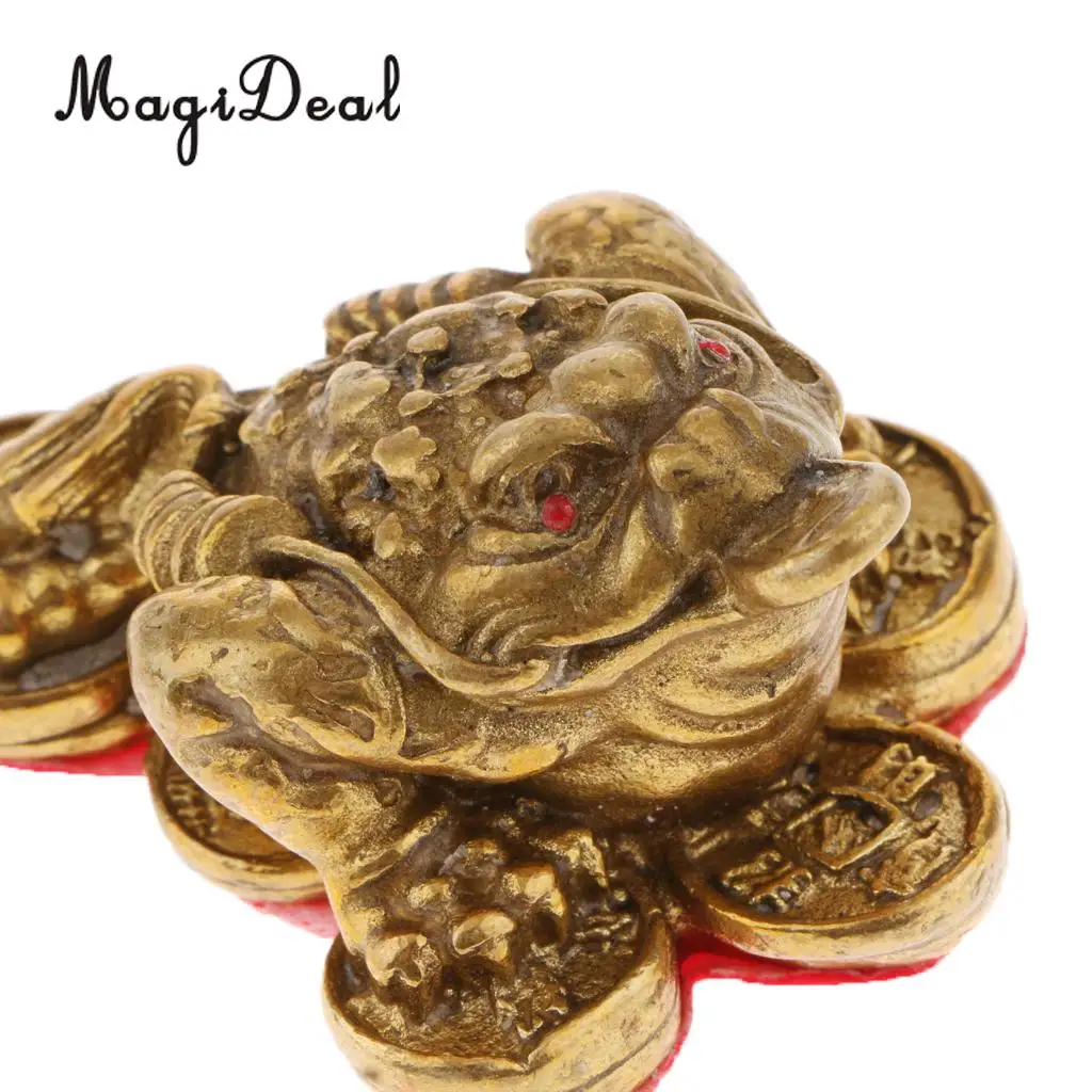 Golden Brass Money LUCKY 3-Leg Frog Fortune Wealth Lucky Toad Statue Figurine with Coins for Home Store Feng Shui Decoration