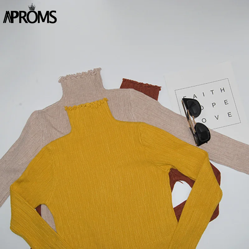 Aproms белая водолазка Bodycon свитера Для женщин, пуловеры Slim Fit Street трикотаж вязаный тянуть Femme джемпер