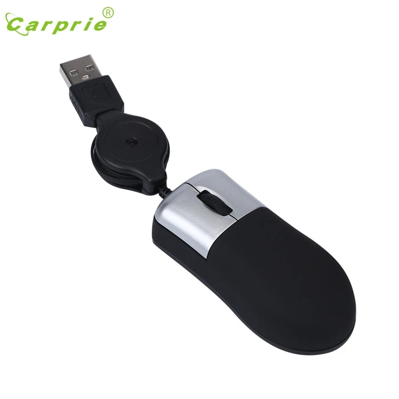 Wired Mouse Ergonomic Mini Retractable USB Optical Scroll Wheel