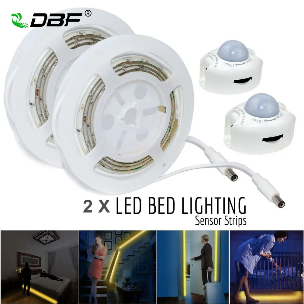 Motion Activated Bed Light, Waterproof 2*1.2M 36LED LED Strip Motion Sensor Night Light+Automatic Shut Off Timer Double Bed Kit for dual motion activated bed light flexible led strip sensor night with automatic shut off timer promotion